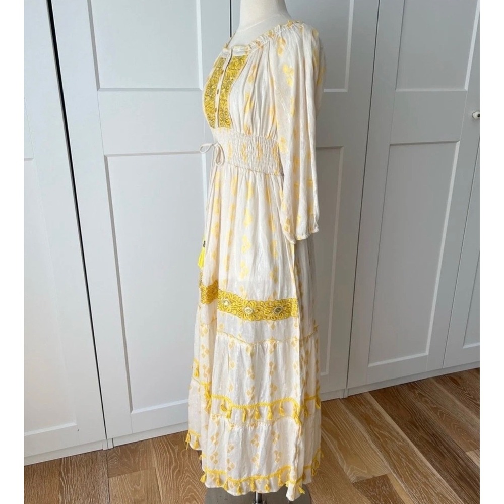 Anthro Me 2 Magic Embroidered 100% Cotton Peasant Tassel Boho Maxi Dress S - Picture 4 of 9